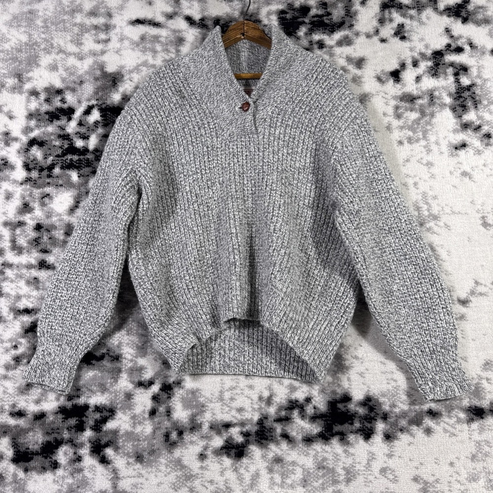 Vintage American Eagle Sweater Womens‎ Medium Gray Wool Leather Button Y2K